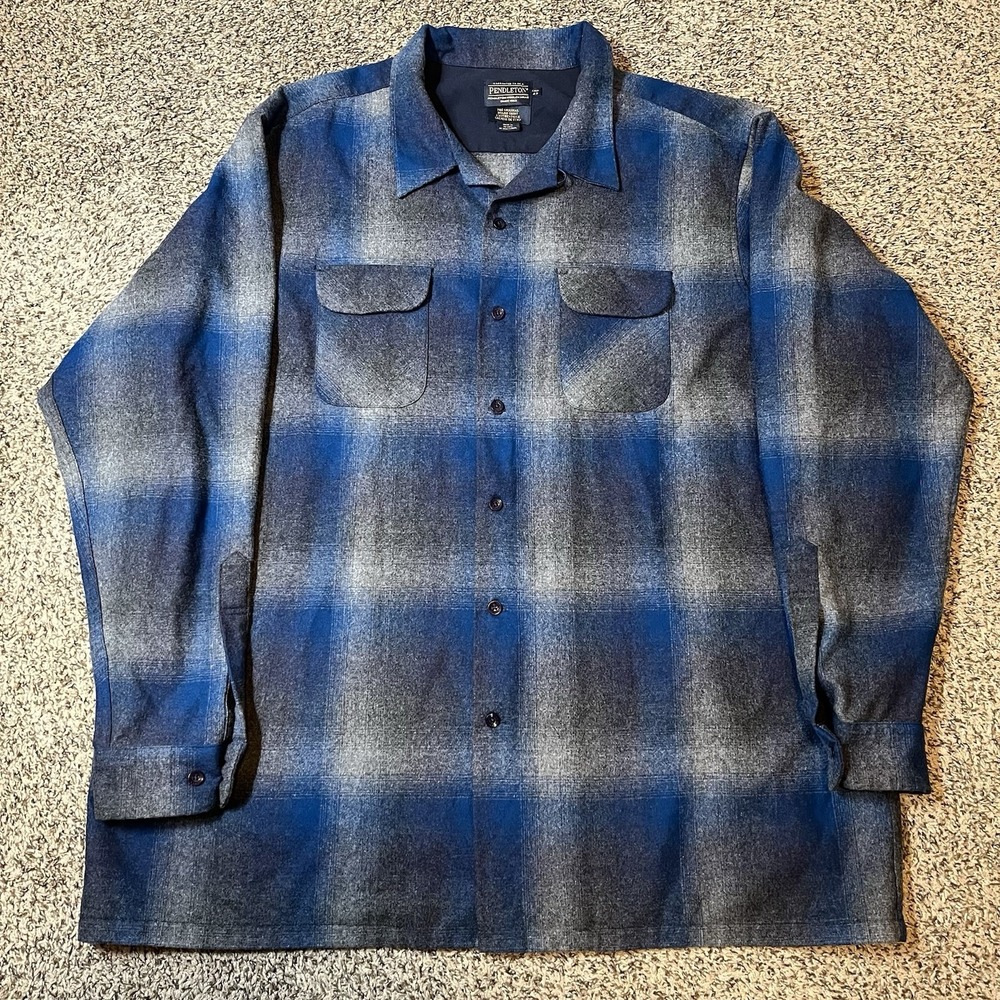 Pendleton Original Board Shirt Mens Tall 4X Blue Plaid 100% Virgin Wool Flannel